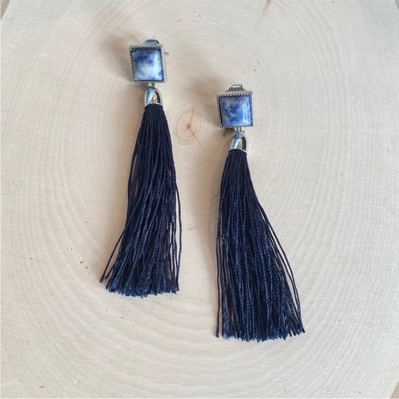 NEW Anthropologie Rhosyn Tassel Fringe Earrings NAVY & PINK [2 PAIR] - Picture 3 of 7